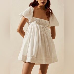 Free People Marina Endless Summer Puff Sleeve Cotton Open Back Mini Dress